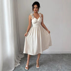 Women's Beige Textured Midi Dress