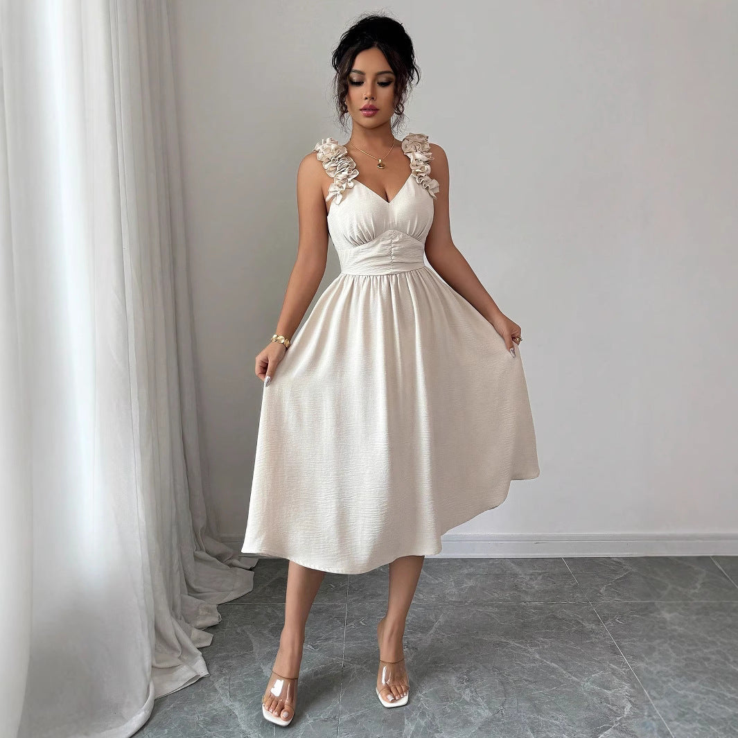 Women's Beige Textured Midi Dress