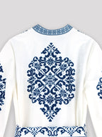 Elegant V-Neck Women's Printed Long Sleeve Tie Waist Dress