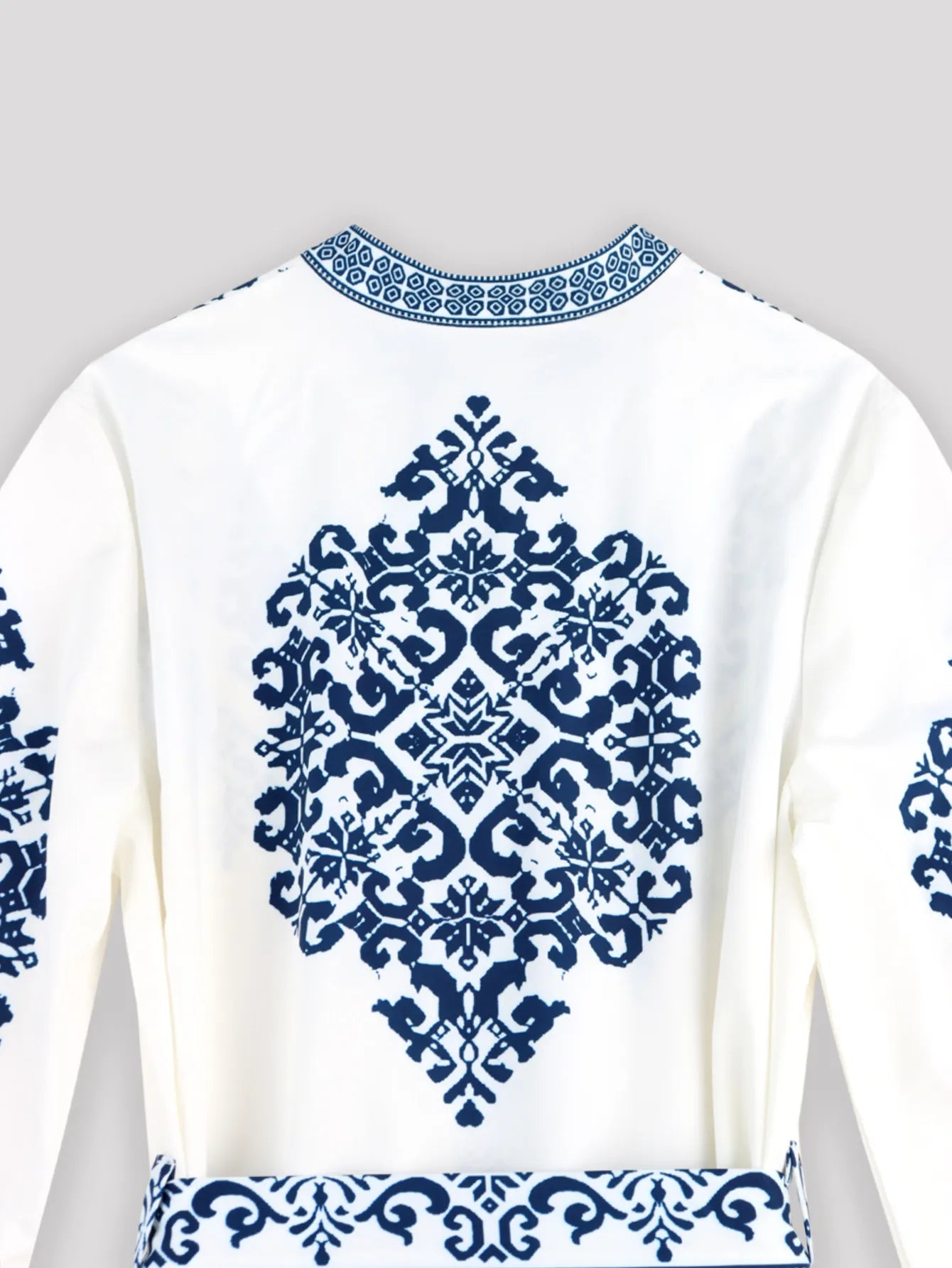 Elegant V-Neck Women's Printed Long Sleeve Tie Waist Dress