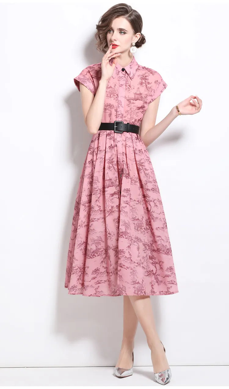 Women's Polo Collar Shirt Printed Short Sleeve Dress