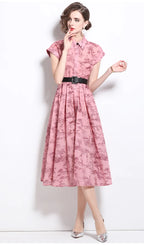 Women's Polo Collar Shirt Printed Short Sleeve Dress