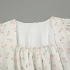 French Elegant Floral Puff Sleeve Dress