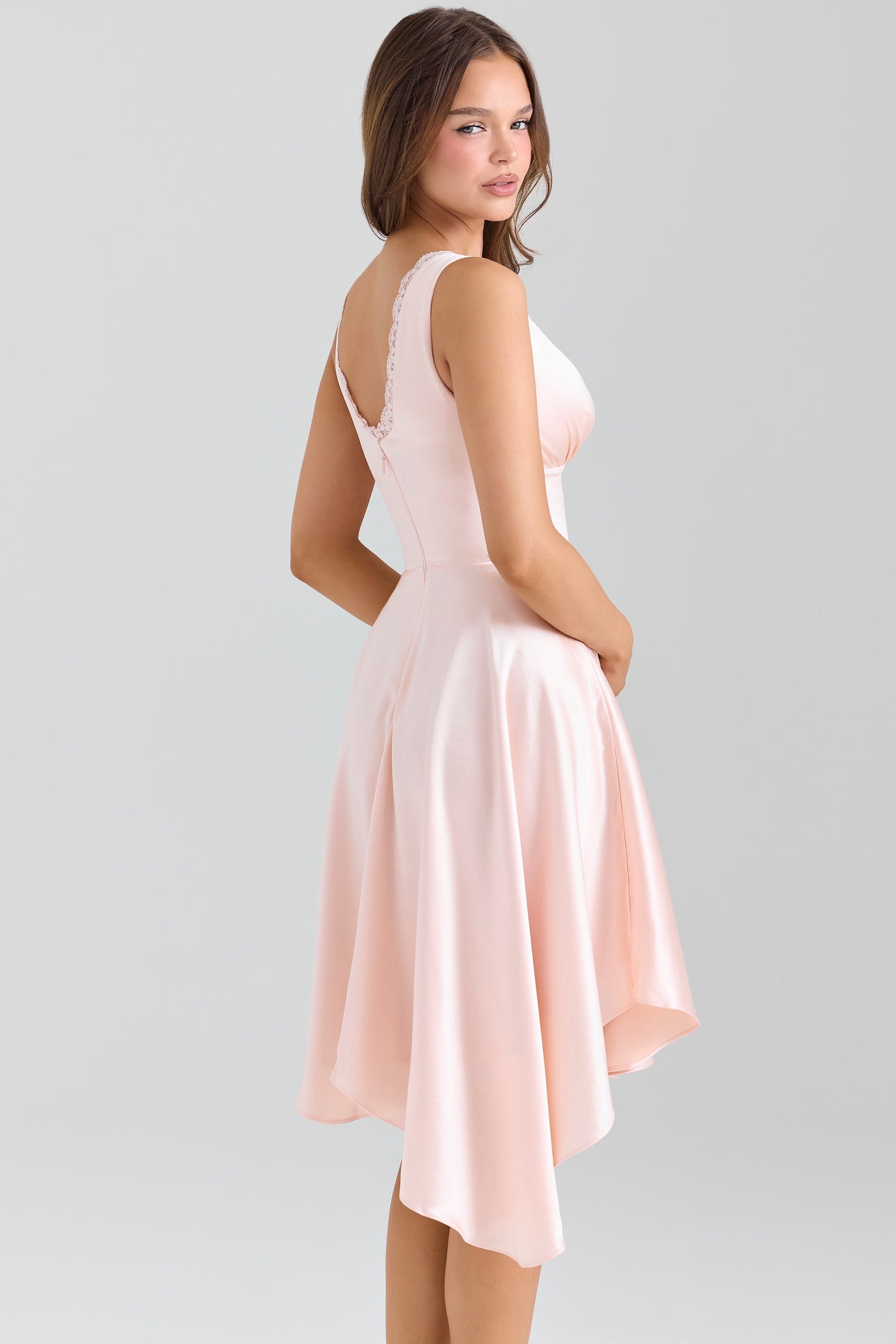 Blush Pink Satin V-Neck High-Low Dress