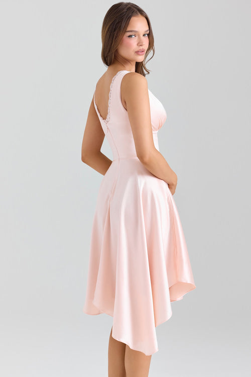 Blush Pink Satin V-Neck High-Low Dress