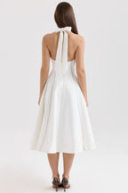 Ivory Sculpted Halter Midi Flare Dress