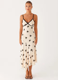 Midnight Blossom Cream Silk Slip Dress