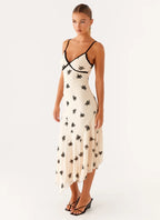 Midnight Blossom Cream Silk Slip Dress