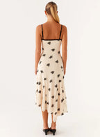 Midnight Blossom Cream Silk Slip Dress
