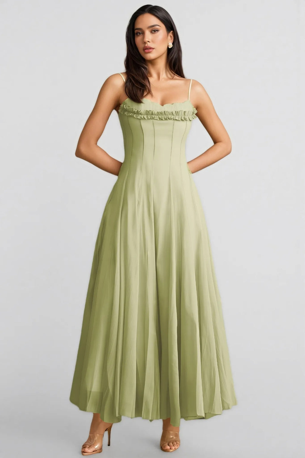 Elegant Sage Green Chiffon Maxi Dress