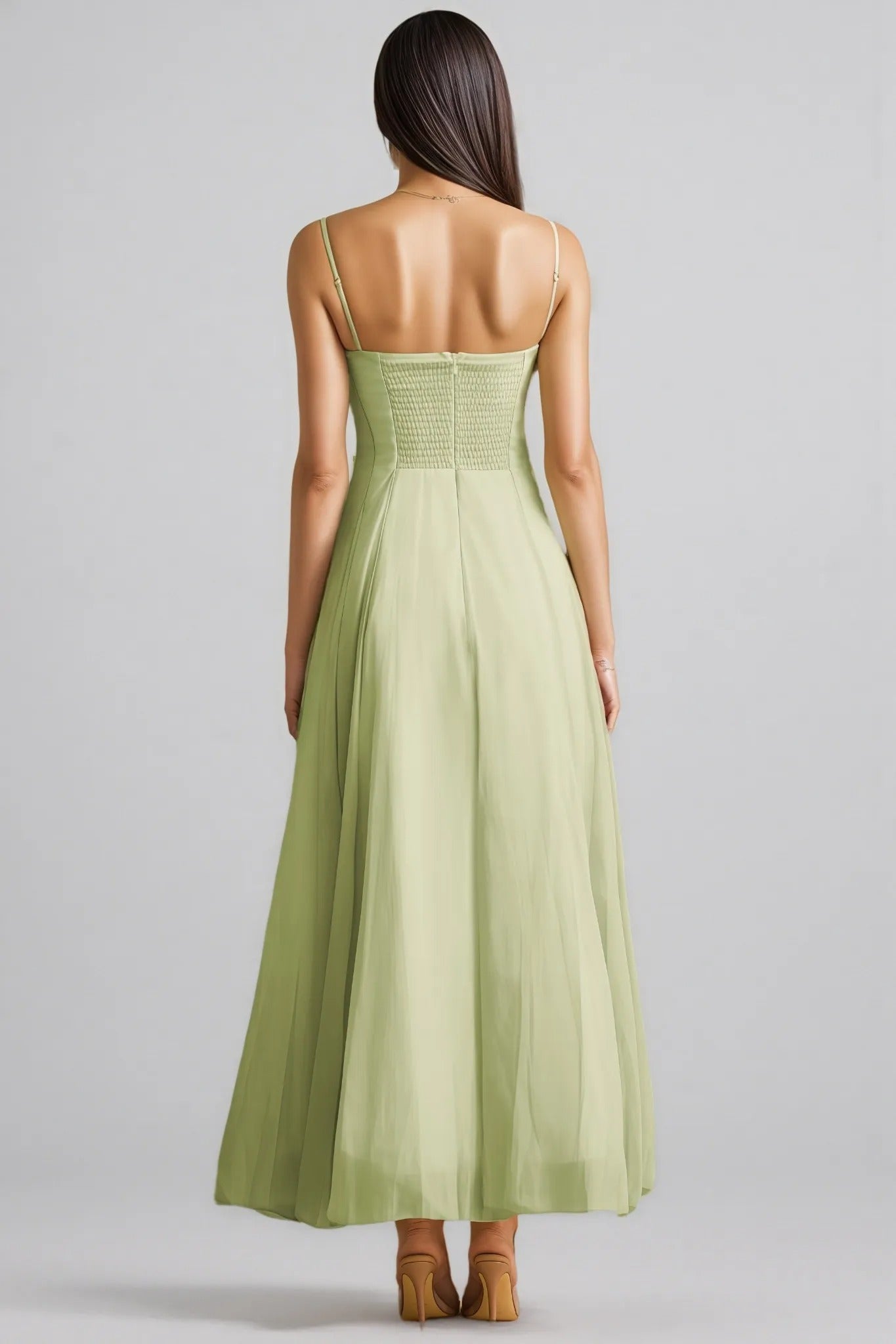 Elegant Sage Green Chiffon Maxi Dress