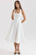Ivory Sculpted Halter Midi Flare Dress