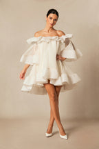 Ivory Ruffle Off-Shoulder Mini Dress