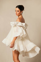 Ivory Ruffle Off-Shoulder Mini Dress