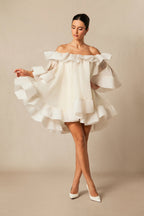 Ivory Ruffle Off-Shoulder Mini Dress
