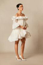 Ivory Ruffle Off-Shoulder Mini Dress