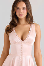 Blush Pink Satin V-Neck High-Low Dress