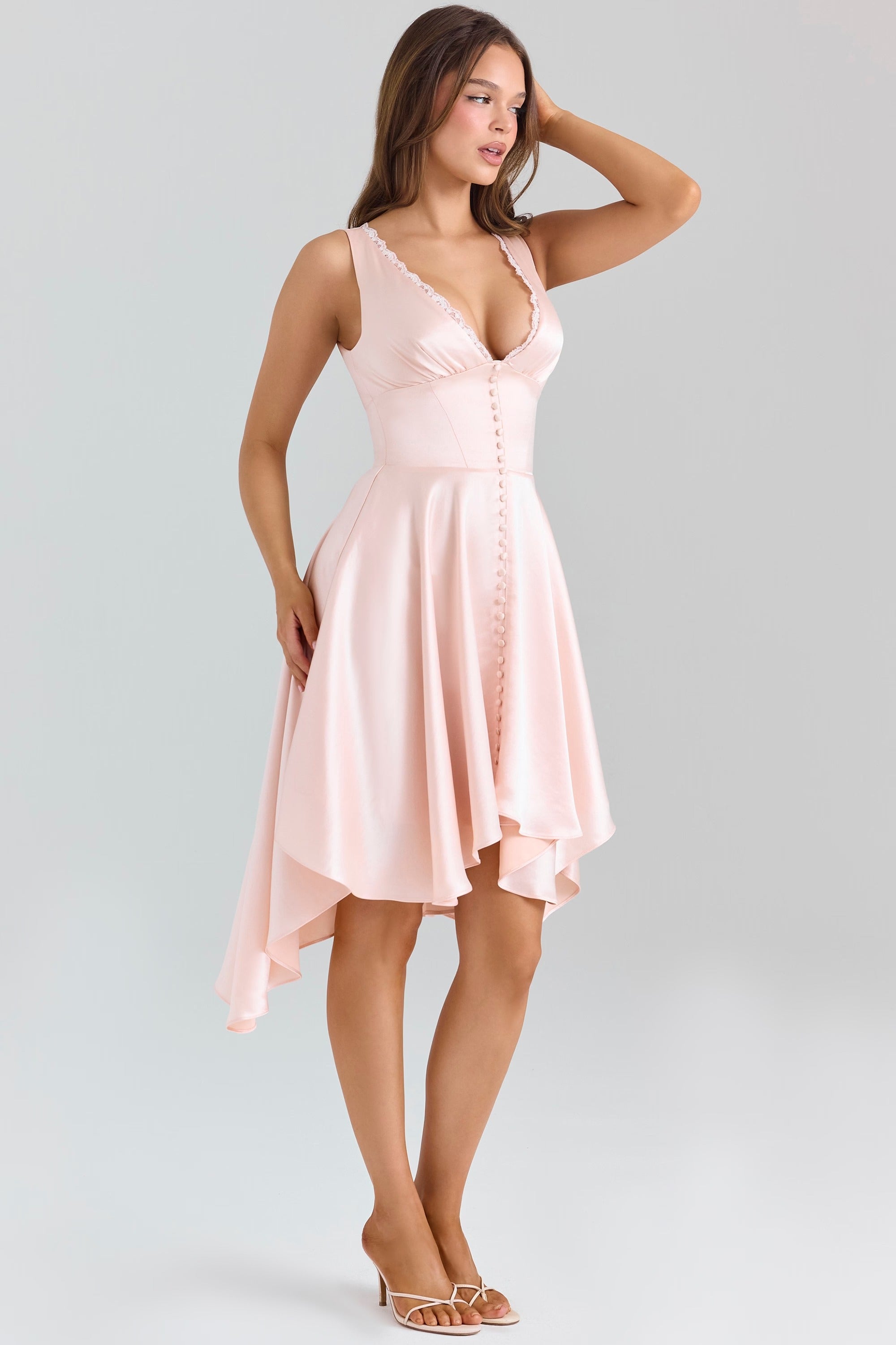 Blush Pink Satin V-Neck High-Low Dress