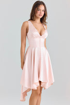 Blush Pink Satin V-Neck High-Low Dress